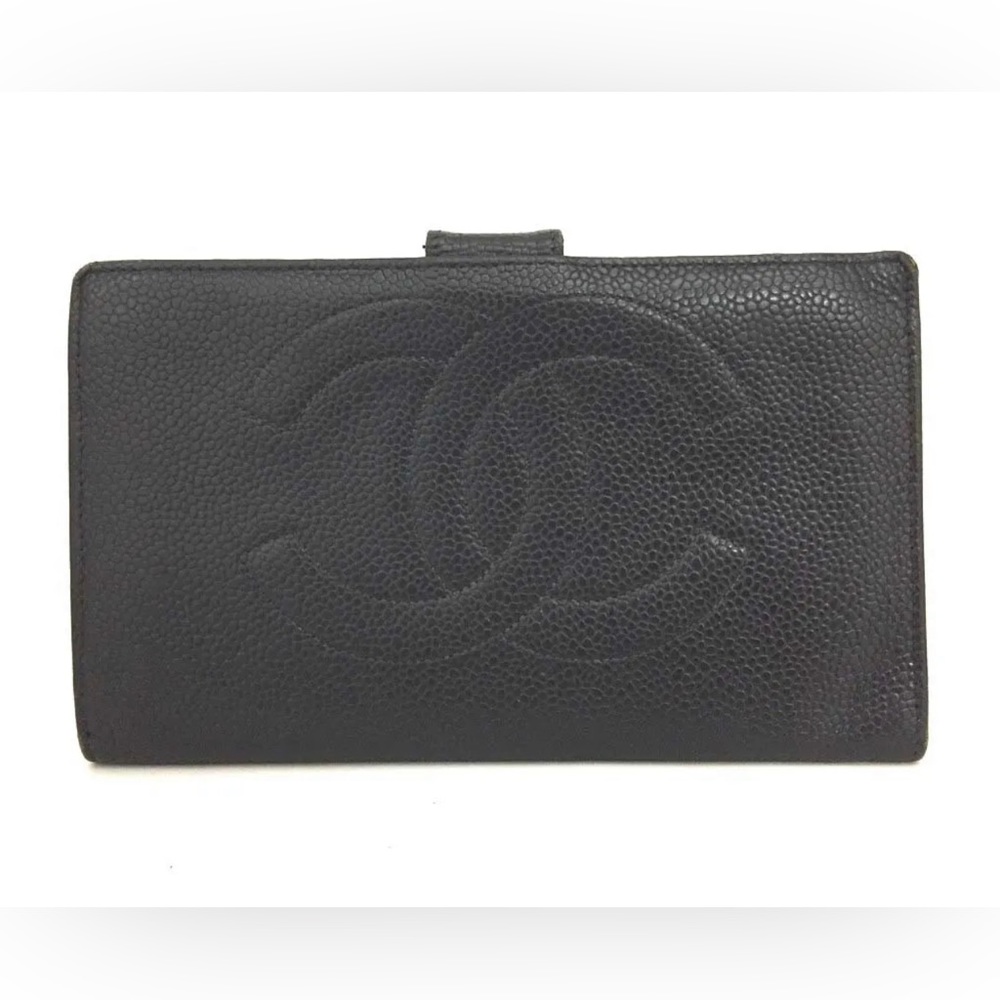 Chanel Black Caviar Skin Long Bifold Wallet